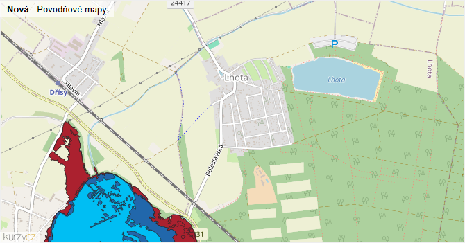 Nová - záplavové mapy stoleté vody