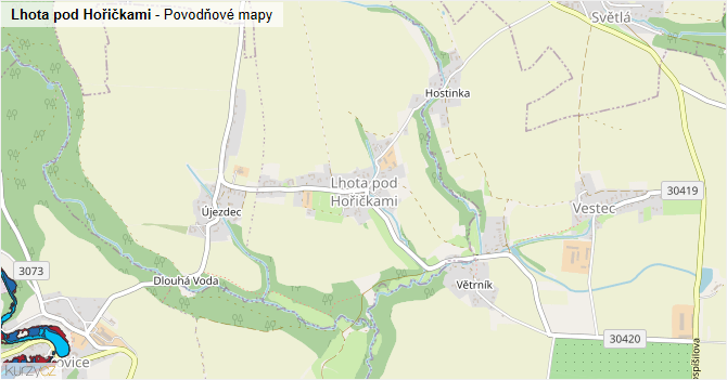 Lhota pod Hořičkami - záplavové mapy stoleté vody