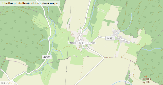 Lhotka u Litultovic - záplavové mapy stoleté vody