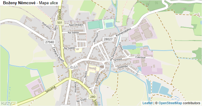 Boženy Němcové - mapa ulice