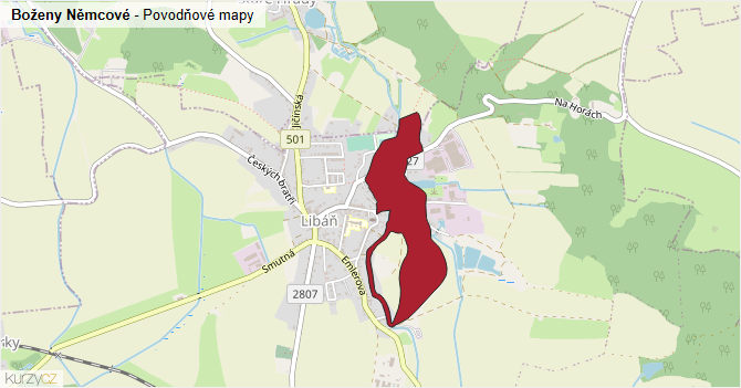 Boženy Němcové - záplavové mapy stoleté vody