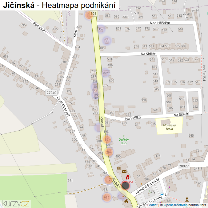 Mapa Jičínská - Firmy v ulici.