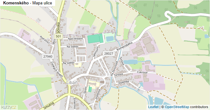 Komenského - mapa ulice