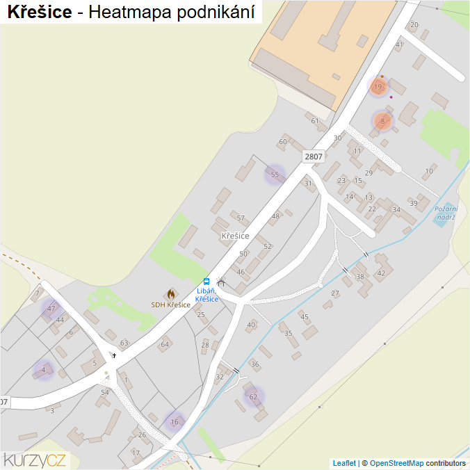 Mapa Křešice - Firmy v části obce.