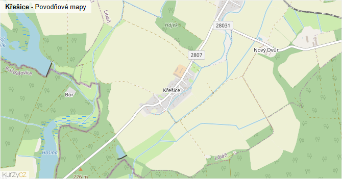 Křešice - záplavové mapy stoleté vody