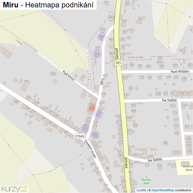 Mapa Míru - Firmy v ulici.