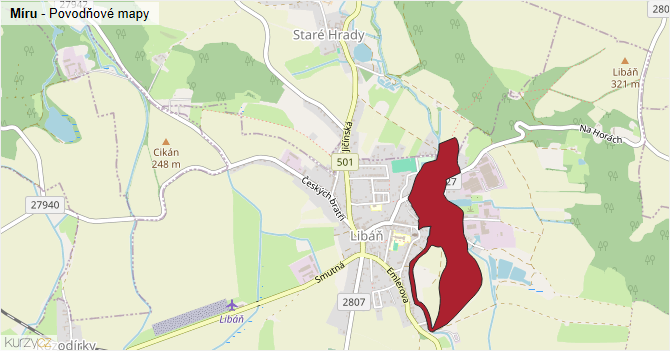 Míru - záplavové mapy stoleté vody