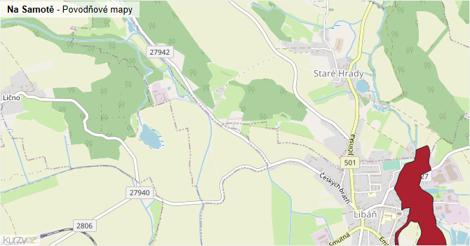 Na Samotě - záplavové mapy stoleté vody