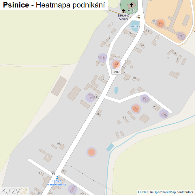 Mapa Psinice - Firmy v části obce.