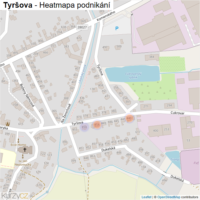 Mapa Tyršova - Firmy v ulici.