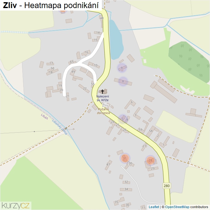 Mapa Zliv - Firmy v části obce.