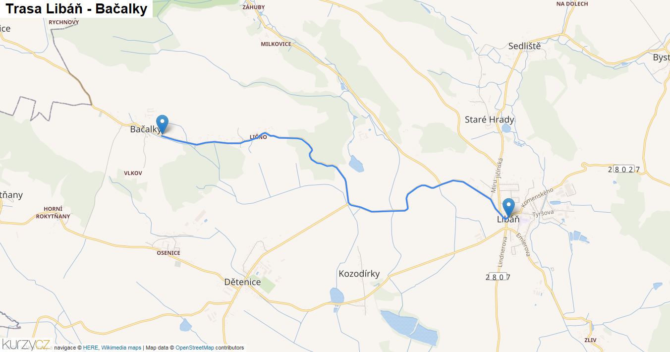 Libáň-Bačalky, mapa trasy