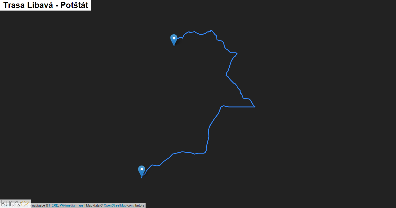 Libavá-Potštát, mapa trasy