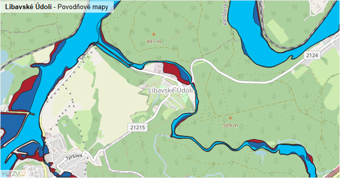 Libavské Údolí - záplavové mapy stoleté vody