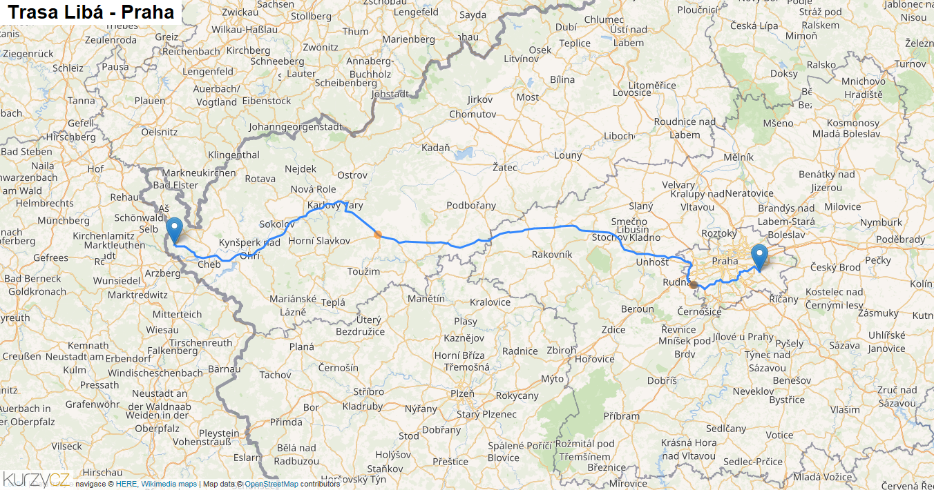 Libá-Praha, mapa trasy