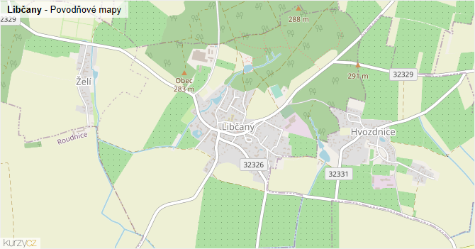 Libčany - záplavové mapy stoleté vody