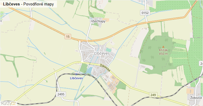 Libčeves - záplavové mapy stoleté vody