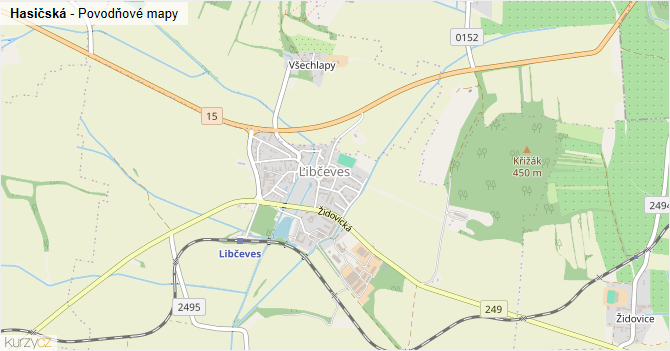 Hasičská - záplavové mapy stoleté vody