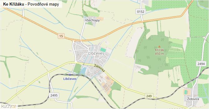 Ke Křižáku - záplavové mapy stoleté vody