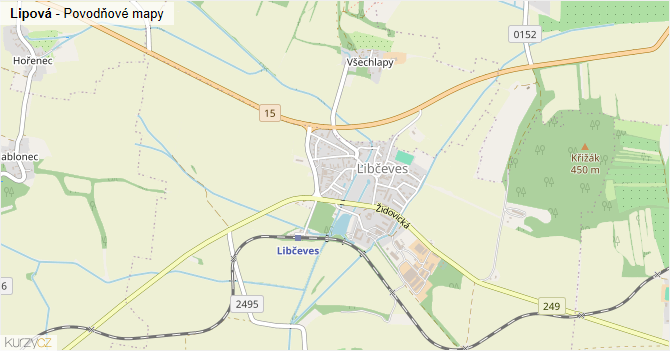 Lipová - záplavové mapy stoleté vody