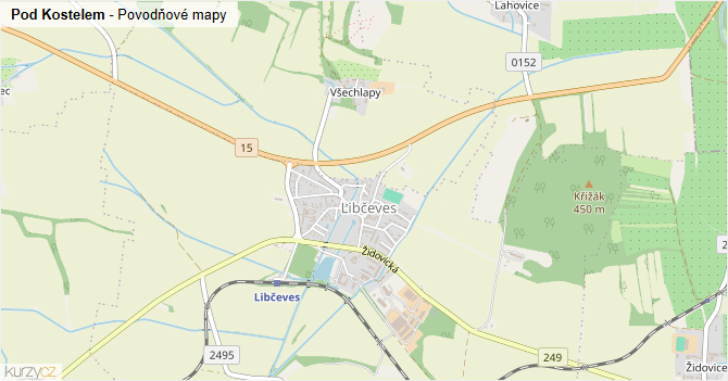 Pod Kostelem - záplavové mapy stoleté vody