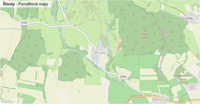 Řisuty - záplavové mapy stoleté vody
