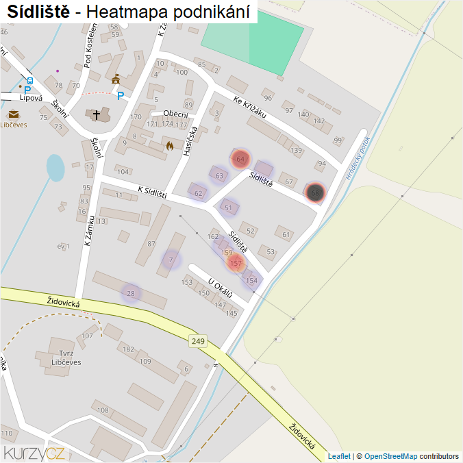 Mapa Sídliště - Firmy v ulici.