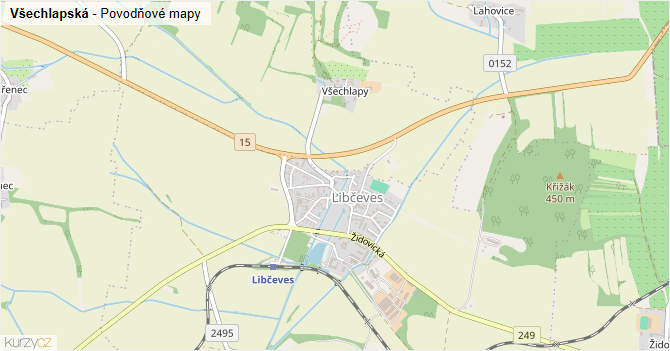 Všechlapská - záplavové mapy stoleté vody