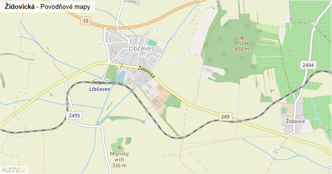 Židovická - záplavové mapy stoleté vody