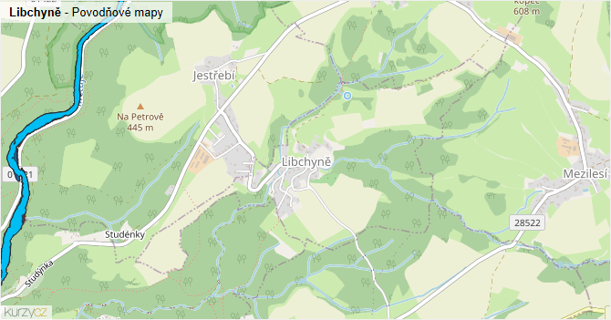 Libchyně - záplavové mapy stoleté vody