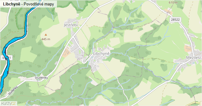 Libchyně - záplavové mapy stoleté vody