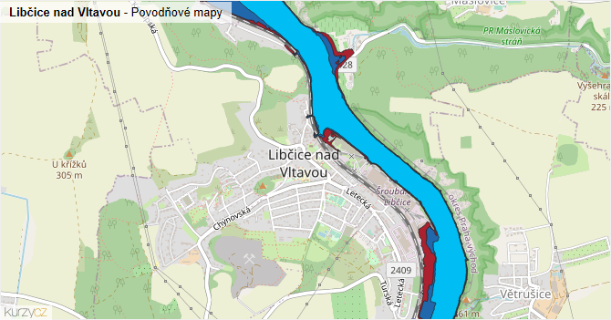 Libčice nad Vltavou - záplavové mapy stoleté vody