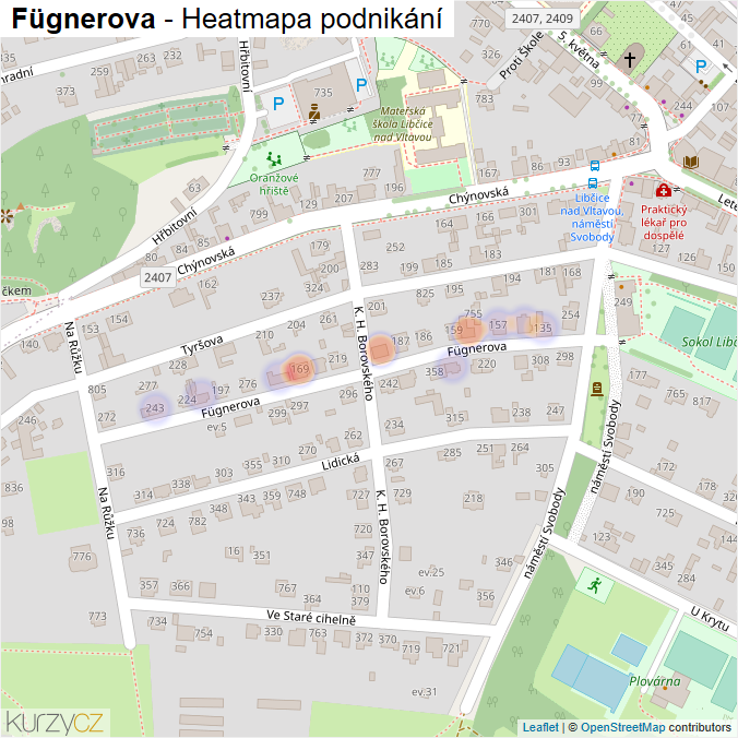 Mapa Fügnerova - Firmy v ulici.