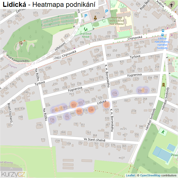 Mapa Lidická - Firmy v ulici.