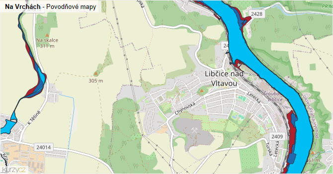 Na Vrchách - záplavové mapy stoleté vody
