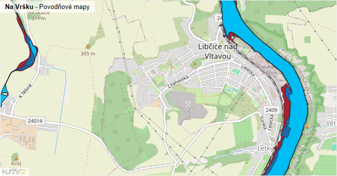 Na Vršku - záplavové mapy stoleté vody