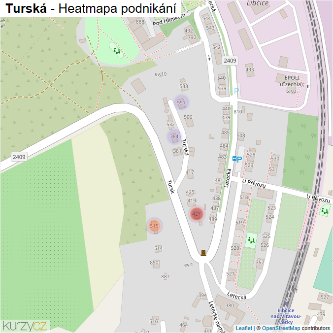 Mapa Turská - Firmy v ulici.