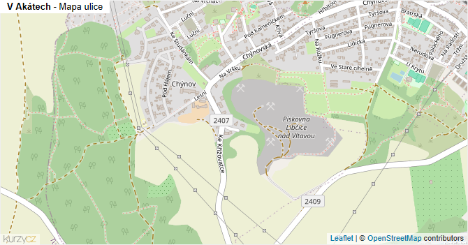 V Akátech - mapa ulice