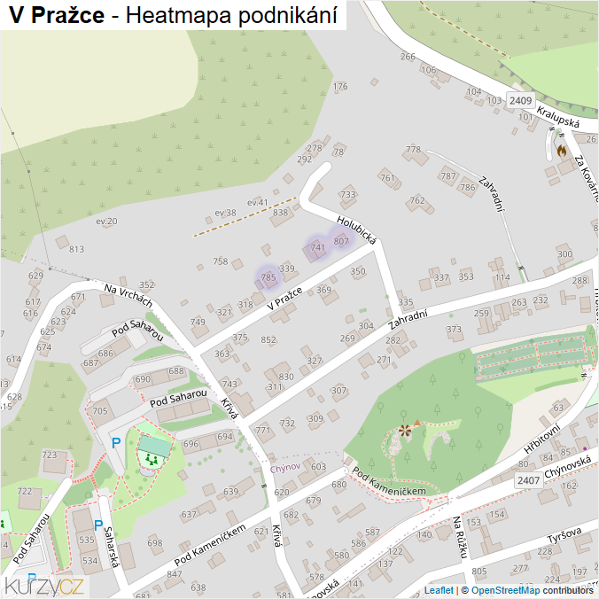Mapa V Pražce - Firmy v ulici.