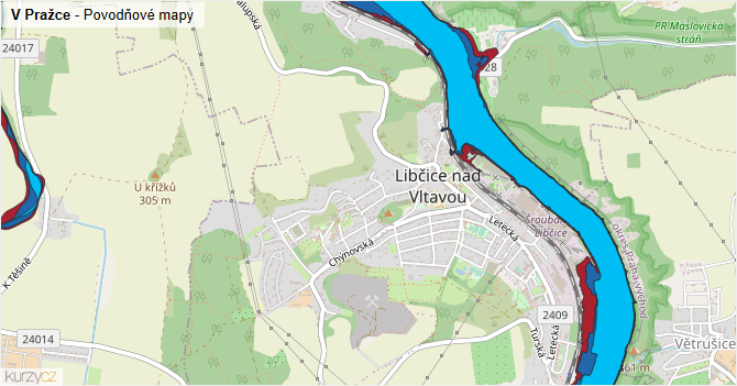 V Pražce - záplavové mapy stoleté vody