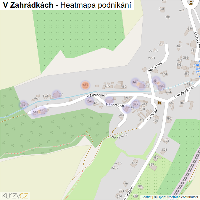 Mapa V Zahrádkách - Firmy v ulici.