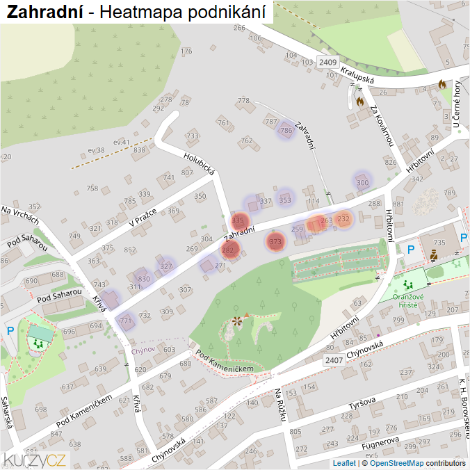 Mapa Zahradní - Firmy v ulici.