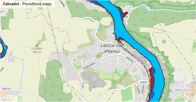 Zahradní - záplavové mapy stoleté vody