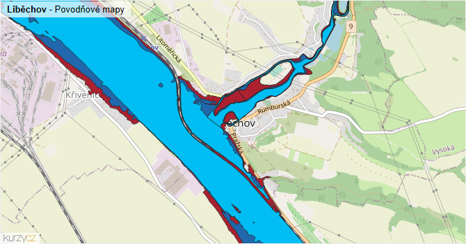 Liběchov - záplavové mapy stoleté vody