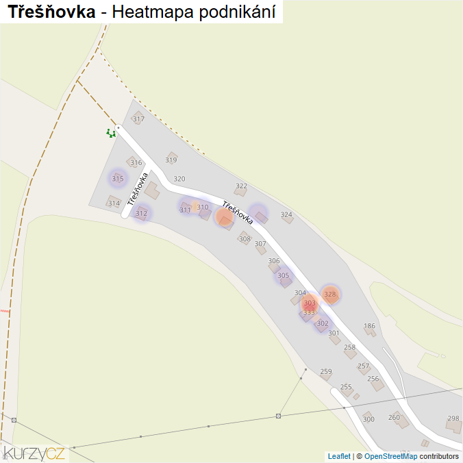 Mapa Třešňovka - Firmy v ulici.