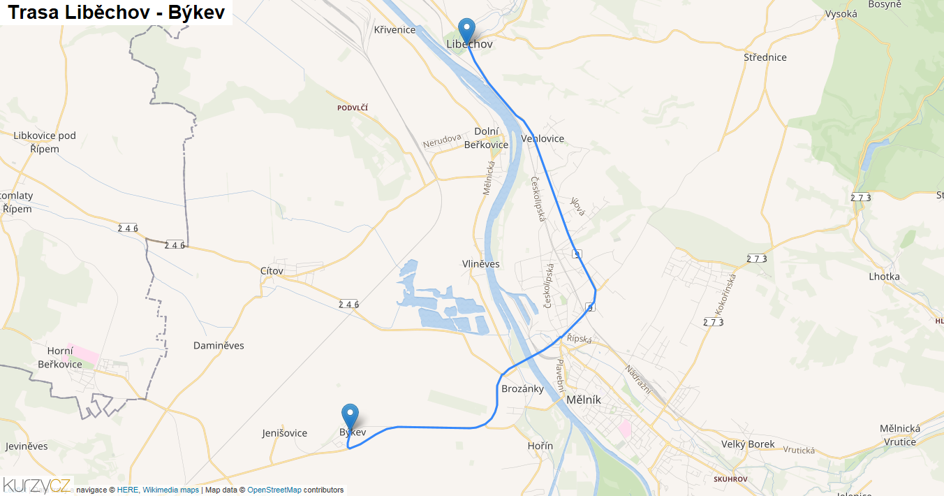 Liběchov-Býkev, mapa trasy