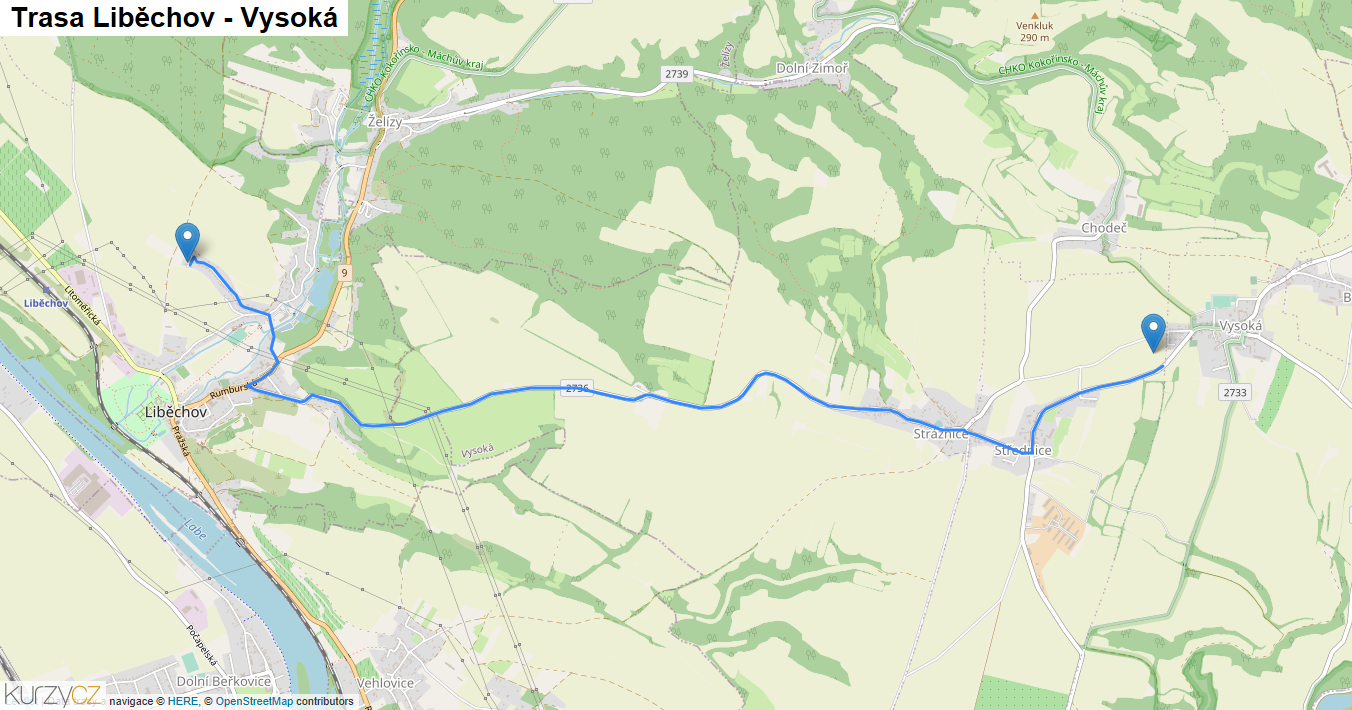 Liběchov-Vysoká, mapa trasy