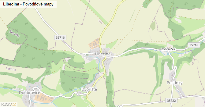 Libecina - záplavové mapy stoleté vody