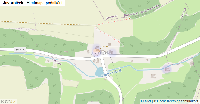 Javorníček - mapa podnikání