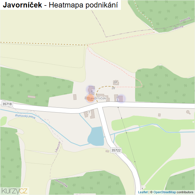 Mapa Javorníček - Firmy v části obce.